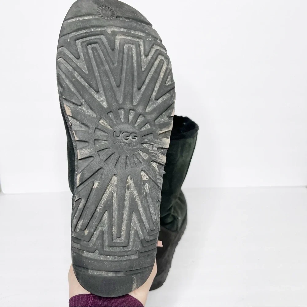 Ugg Black Mid Calf Sherling Suede Snow Winter Boots Size 10 Women’s